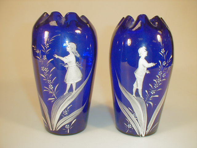 Appraisal: A pair of Bristol blue glass vases with crimped rims