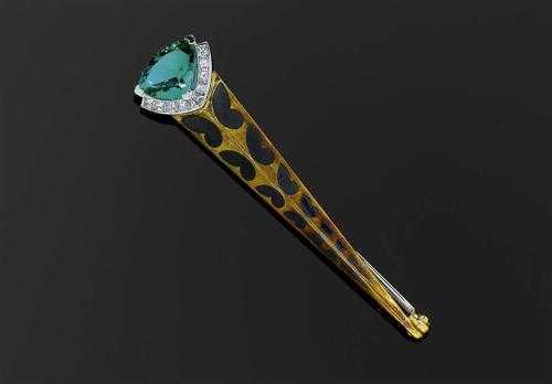 Appraisal: PARAIBA TOURMALINE BRILIANT-CUT DIAMOND AND GOLD BROOCH P CLARD Yellow