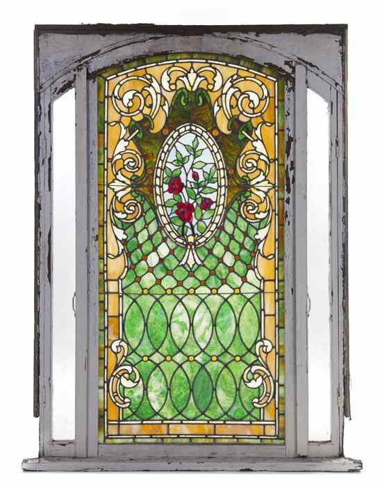 Appraisal: An American Leaded and Jeweled Glass Window of rectangular form