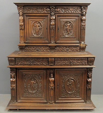 Appraisal: - Fine Continental walnut two-part cabinet th c the upper