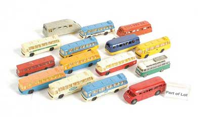 Appraisal: A group of unboxed plastic Buses To include Marx Toys