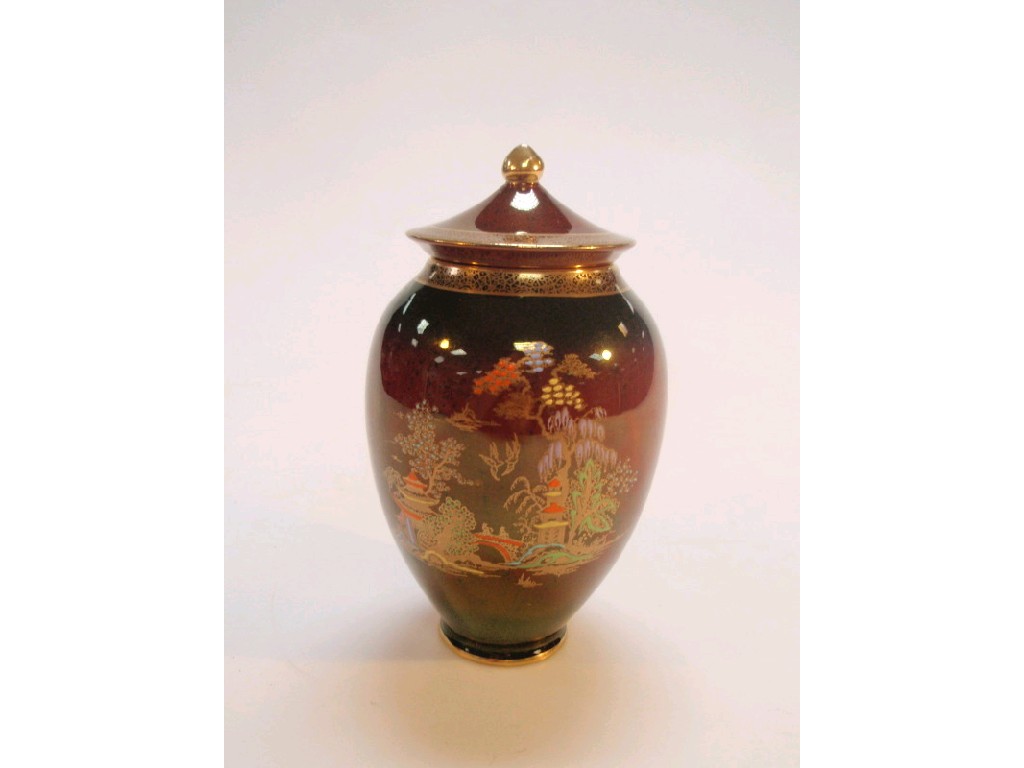 Appraisal: A Fieldings Crown Devon Rouge Royale ovoid vase and cover