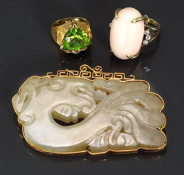 Appraisal: A collection of coral diopside diamond nephrite k k and