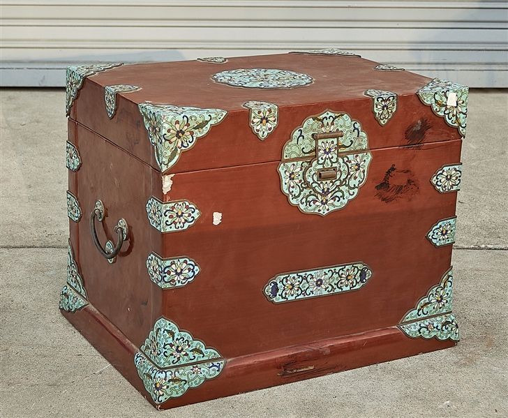 Appraisal: Chinese painted wood chest with cloisonne embellishments with interior removable