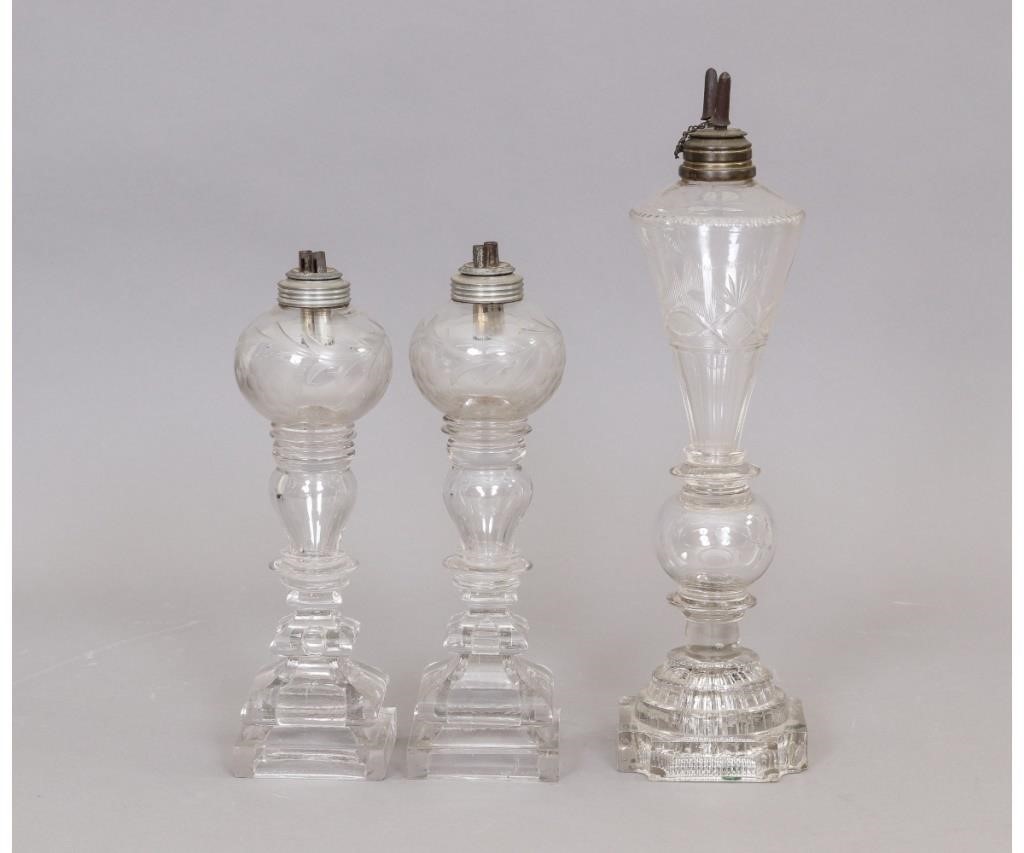 Appraisal: Pair of Sandwich Glass Co clear camphene fluid lamps h