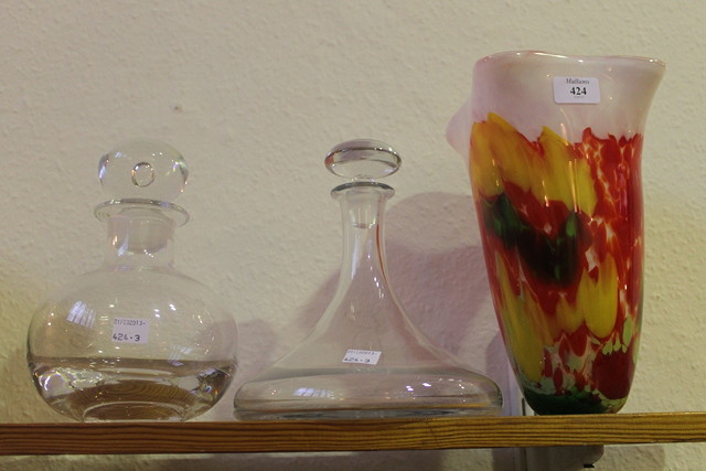 Appraisal: A LARGE POLYCHROME ART GLASS VASE circa high and two