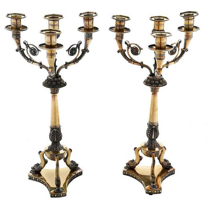 Appraisal: Pair of Gilt Silver Candelabra probably Italian gilt silver three