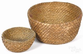 Appraisal: Two Pennsylvania rye straw baskets th c '' h ''