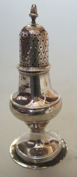 Appraisal: A silver sugar castor of baluster form raised on a