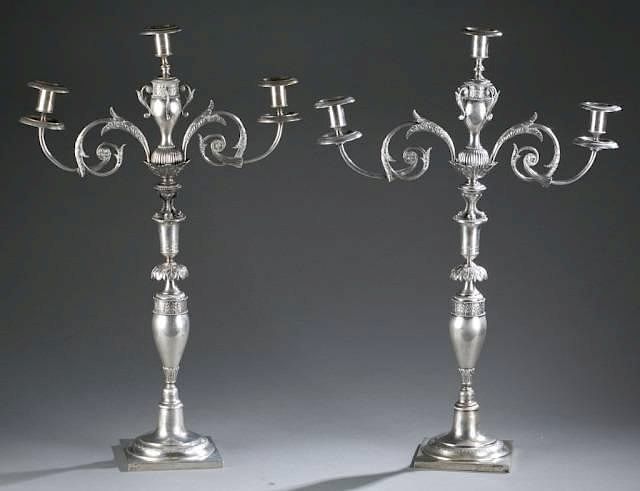 Appraisal: Silver candelabras Continental c A pair of silver neoclassical style