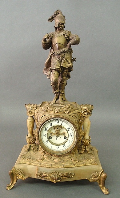 Appraisal: - French style green onyx and spelter metal mantel clock