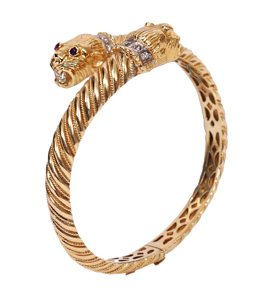 Appraisal: Leopard Head K YG Bangle w Diamonds Rubies K yellow