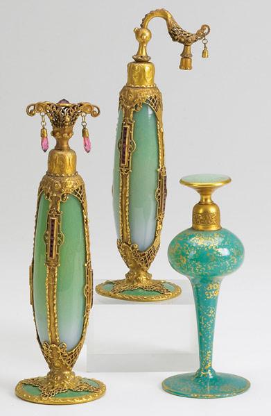 Appraisal: DEVILBISS PERFUME BOTTLES Three bottles two Imperial circa in turquoise