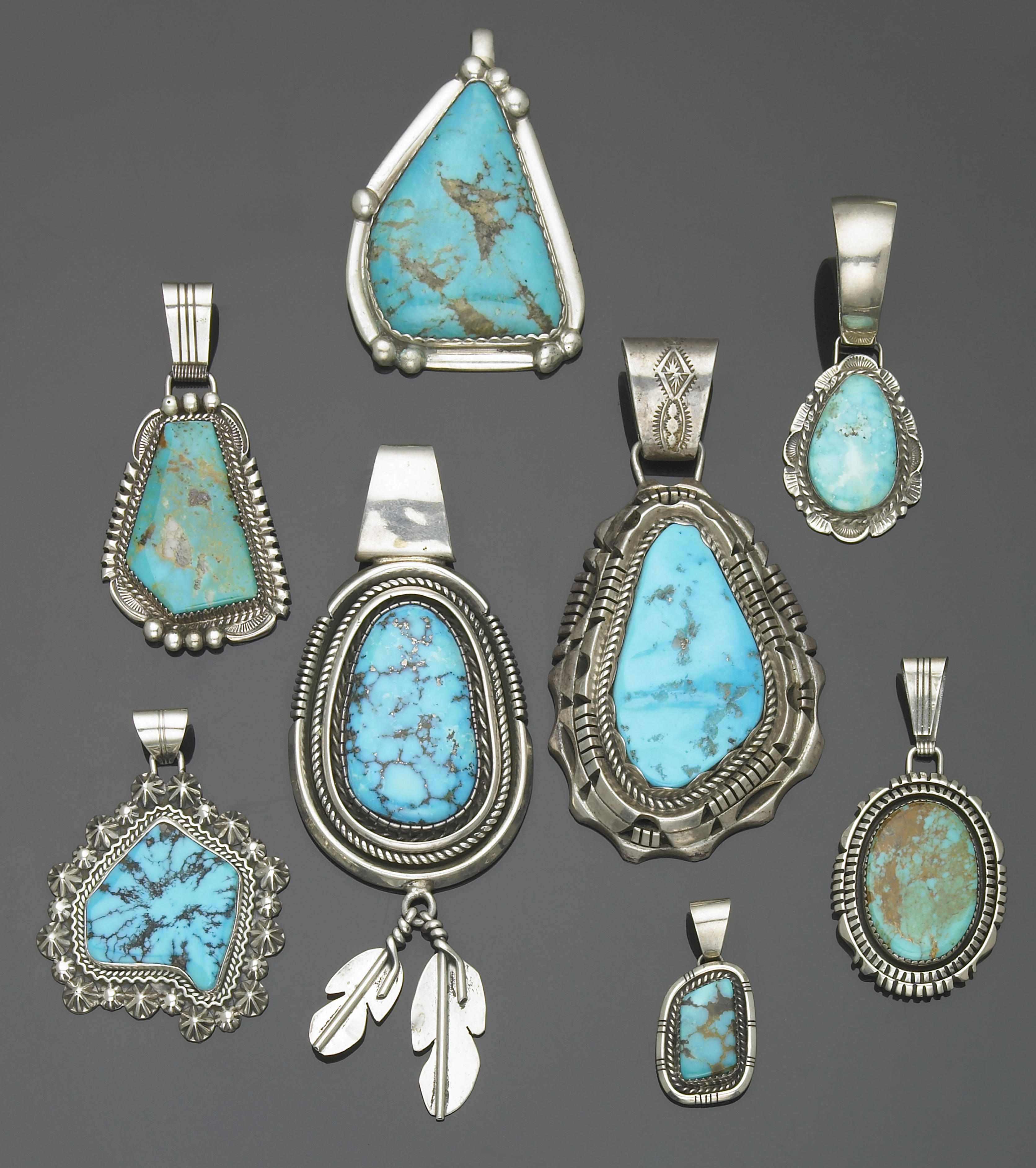 Appraisal: Group of Native American Silver and Turquoise Pendants Featuring both