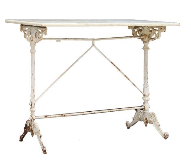 Appraisal: Continental marble-top cast iron bistro table th c rectangular marble