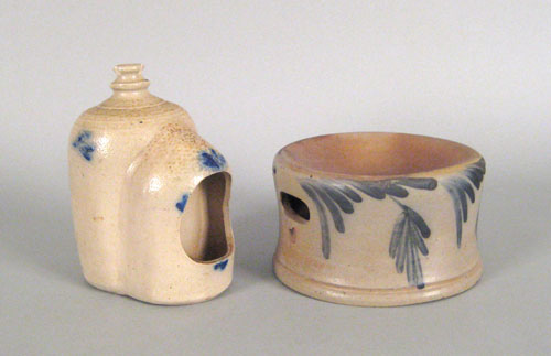 Appraisal: Stoneware bird feeder and a spittoon th c each with