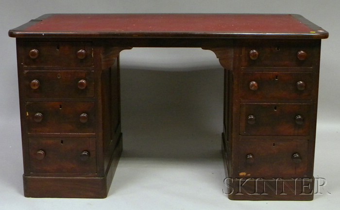 Appraisal: Mahogany Double-pedestal Flat-top Desk th century ht lg wd in