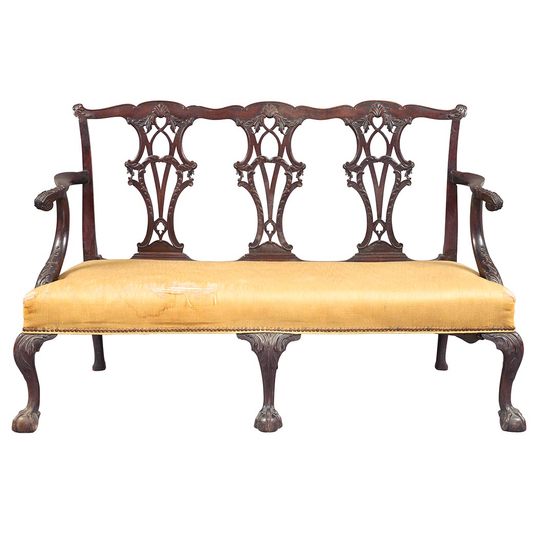 Appraisal: George III Style Mahogany Triple Chair Back Settee The carved