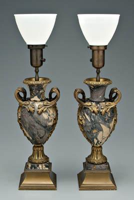 Appraisal: Pair ormolu mounted marble urns variegated purple marble with ormolu