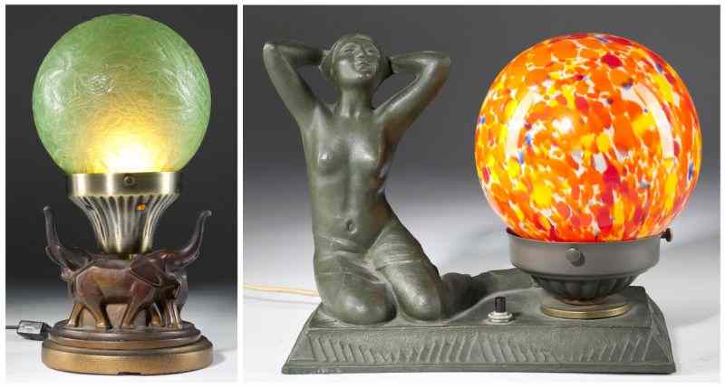 Appraisal: Two Art Deco Boudoir Lampsthe first cast as a semi-nude