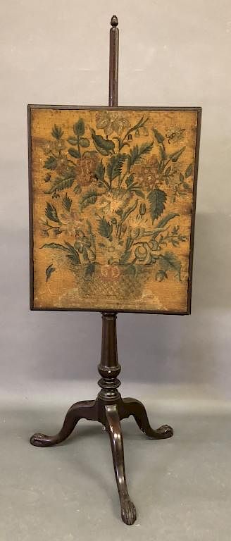 Appraisal: Chippendale Mahogany Needlepoint Pole Screen Anglo Irish Chippendale mahogany pole