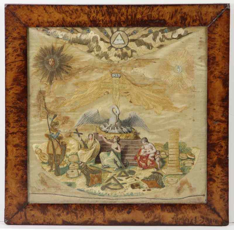 Appraisal: Masonic Silk Pictorial Needlework th centurywith various symbols overall well