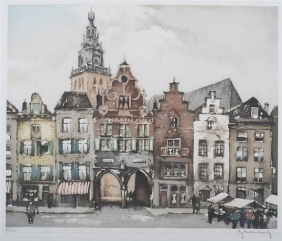 Appraisal: ROGER HIBBELINICK Belgian b EUROPEAN TOWN VIEW signed lower right