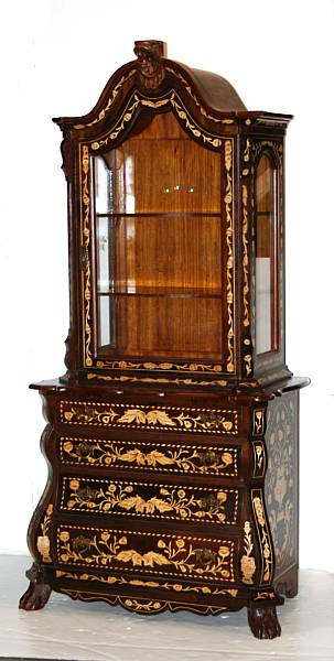 Appraisal: A Dutch Baroque style mahogany vitrine cabinet height in width