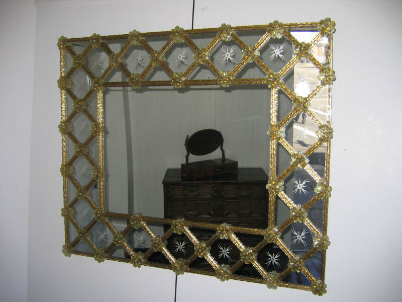 Appraisal: VENETIAN ETCHED AND APPLIED LATTICE WORK MIRROR h w Estimate