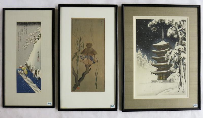 Appraisal: THREE JAPANESE WOODCUTS After Hiroshige - Man on log raft