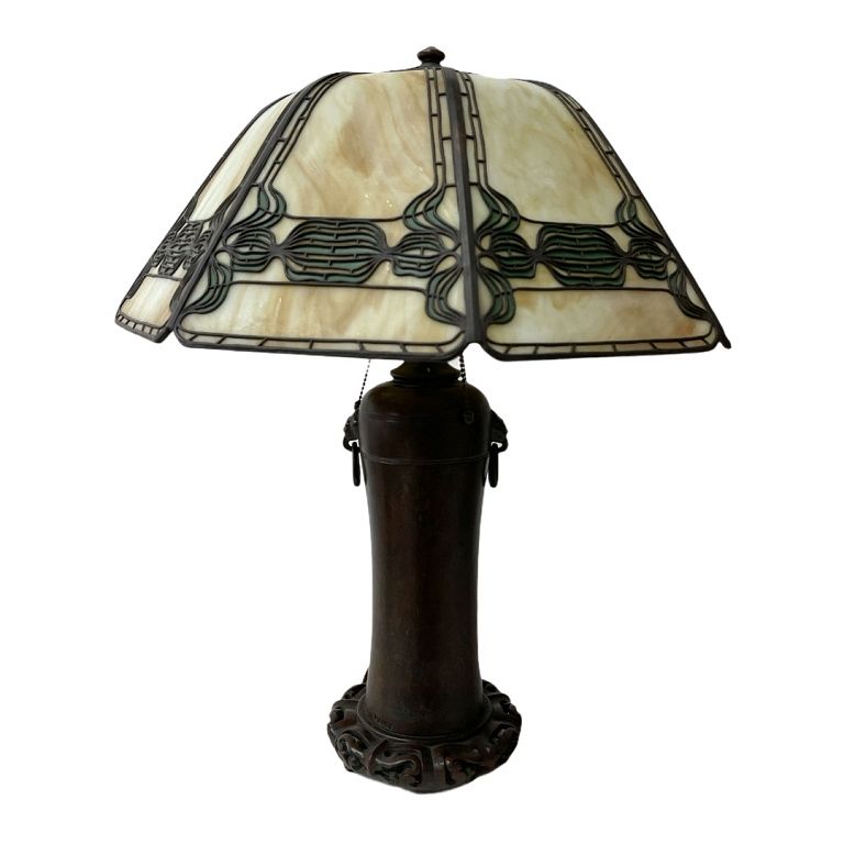 Appraisal: Signed Handel Table Lamp Classical shade with mottled brown slag