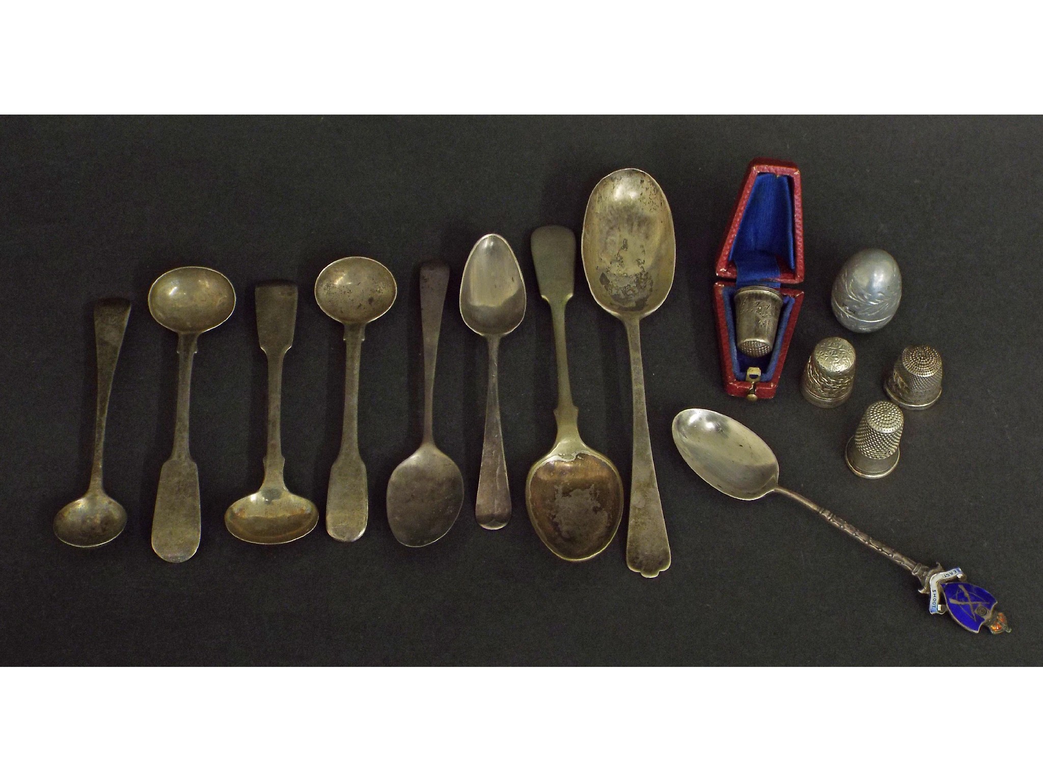 Appraisal: Mixed collection of silver to include four silver thimbles one