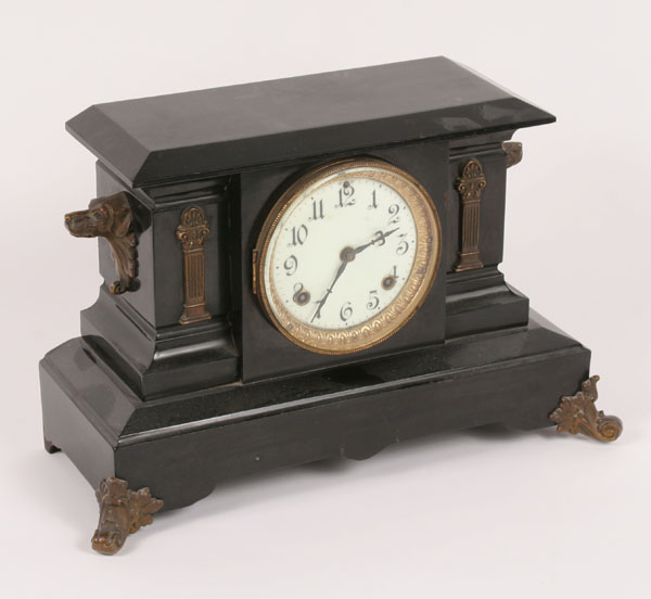 Appraisal: Ansonia mantle clock with ebonized metal case porcelain dial bronze