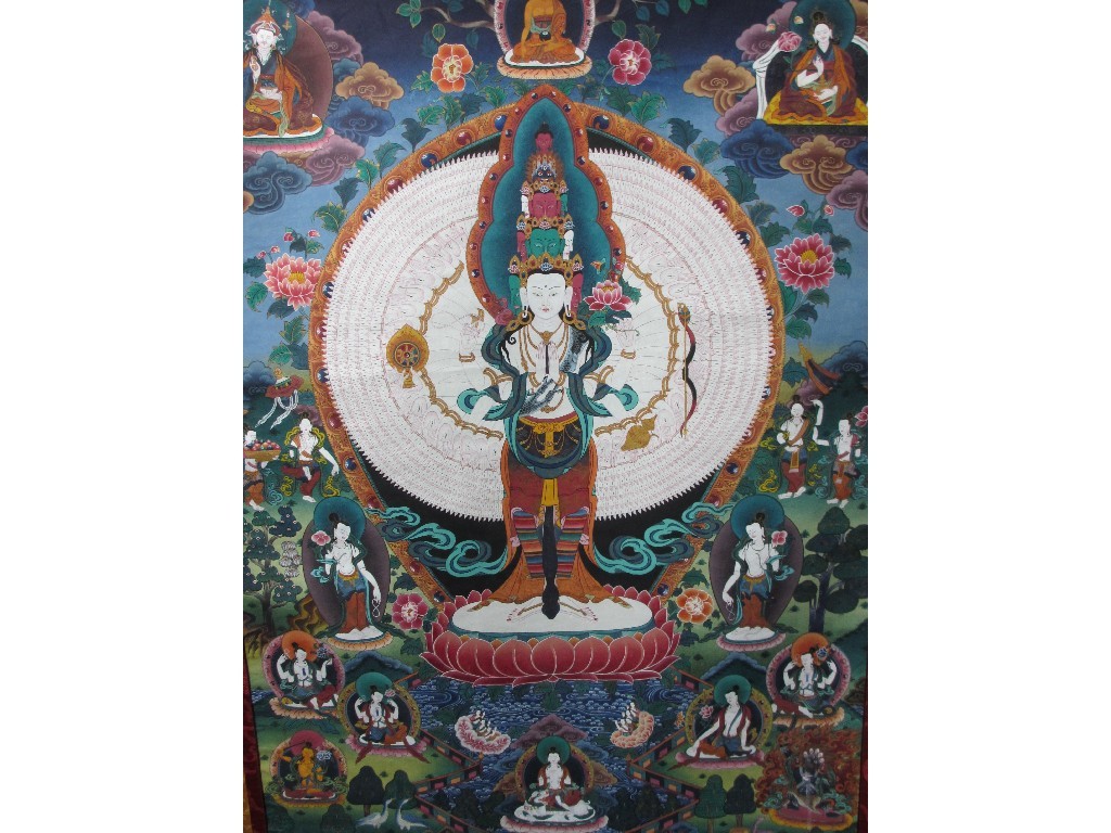 Appraisal: Two Tibetan Thankas one painted with Bodhavista surrounded by Gods