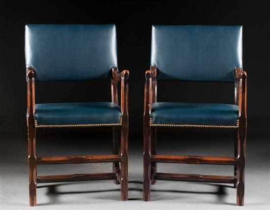 Appraisal: Pair of Henri II walnut upholstered fauteuils late th century