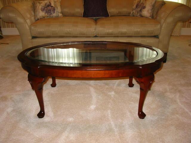 Appraisal: Glass Top Coffee Table Queen Anne Style shaped oval beveled