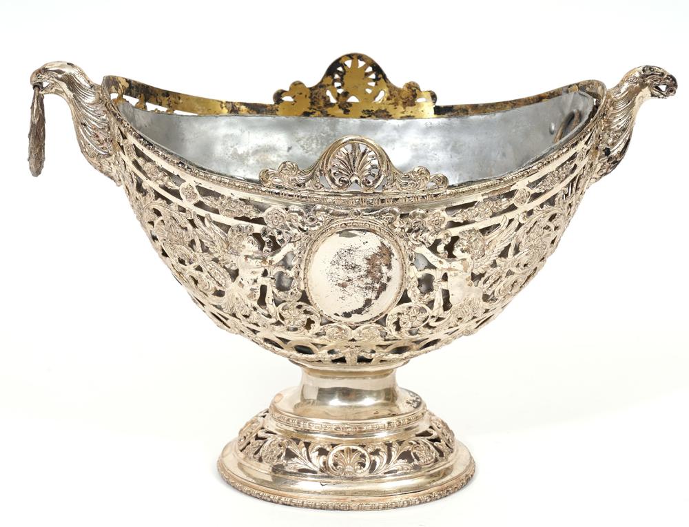 Appraisal: CONTINENTAL SILVER OPEN WORK OVAL PEDESTAL BOWLContinental open work oval