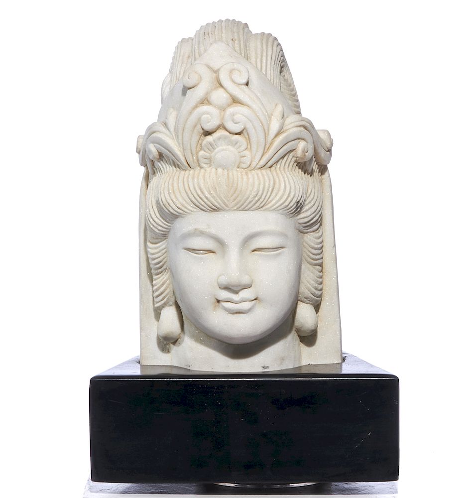 Appraisal: Asian white marble Quan Yin head on stand t Asian