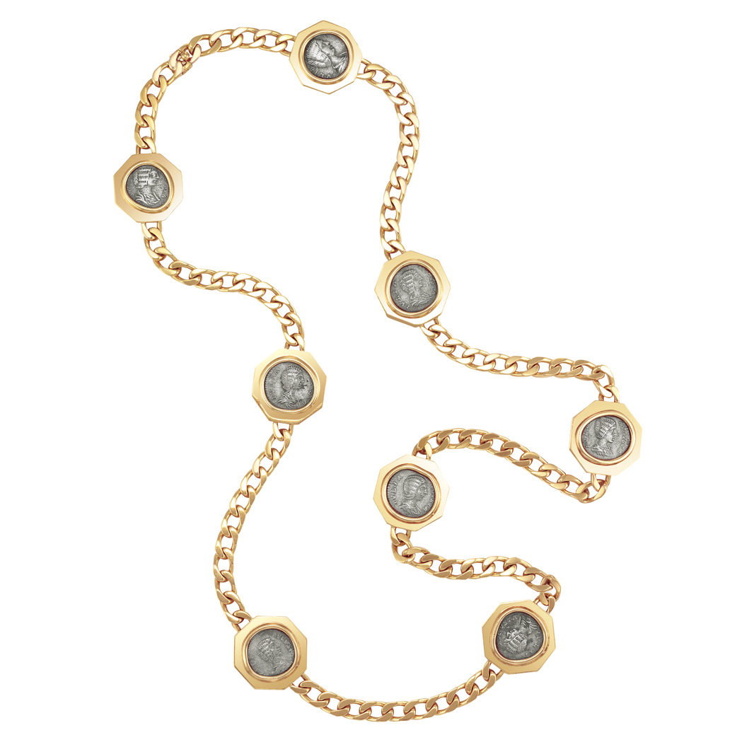 Appraisal: Long Gold and Ancient Coin Chain Necklace Bulgari kt composed