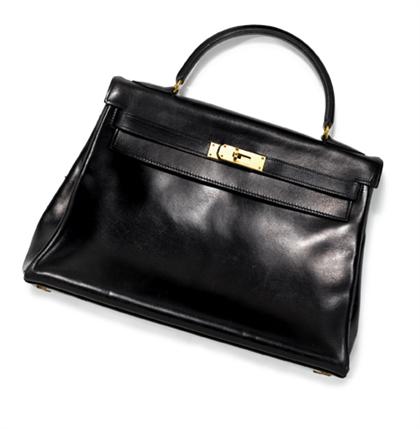 Appraisal: Black calfskin cm Hermes Kelly Bag Classic form in smooth