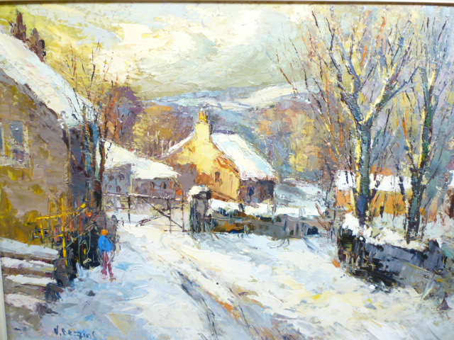 Appraisal: VALTER BERZINS - Snowscene with Village and Figure in the