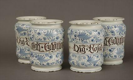 Appraisal: Set of Four Dutch Delft Blue and White Apothecary Jars