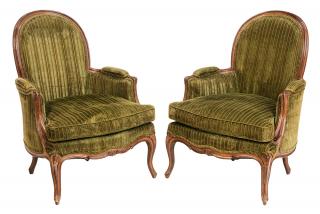 Appraisal: Pair Louis XV Style Carved Beechwood and Velvet Upholstered Bergeres