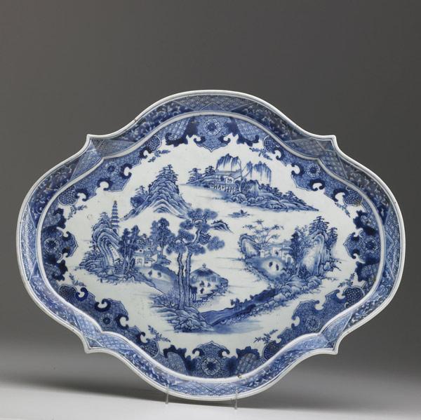 Appraisal: CHINESE EXPORT Blue and white serving platter with landscape decoration