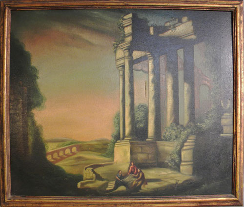 Appraisal: Oil on canvas landscape with classical buildings th c x