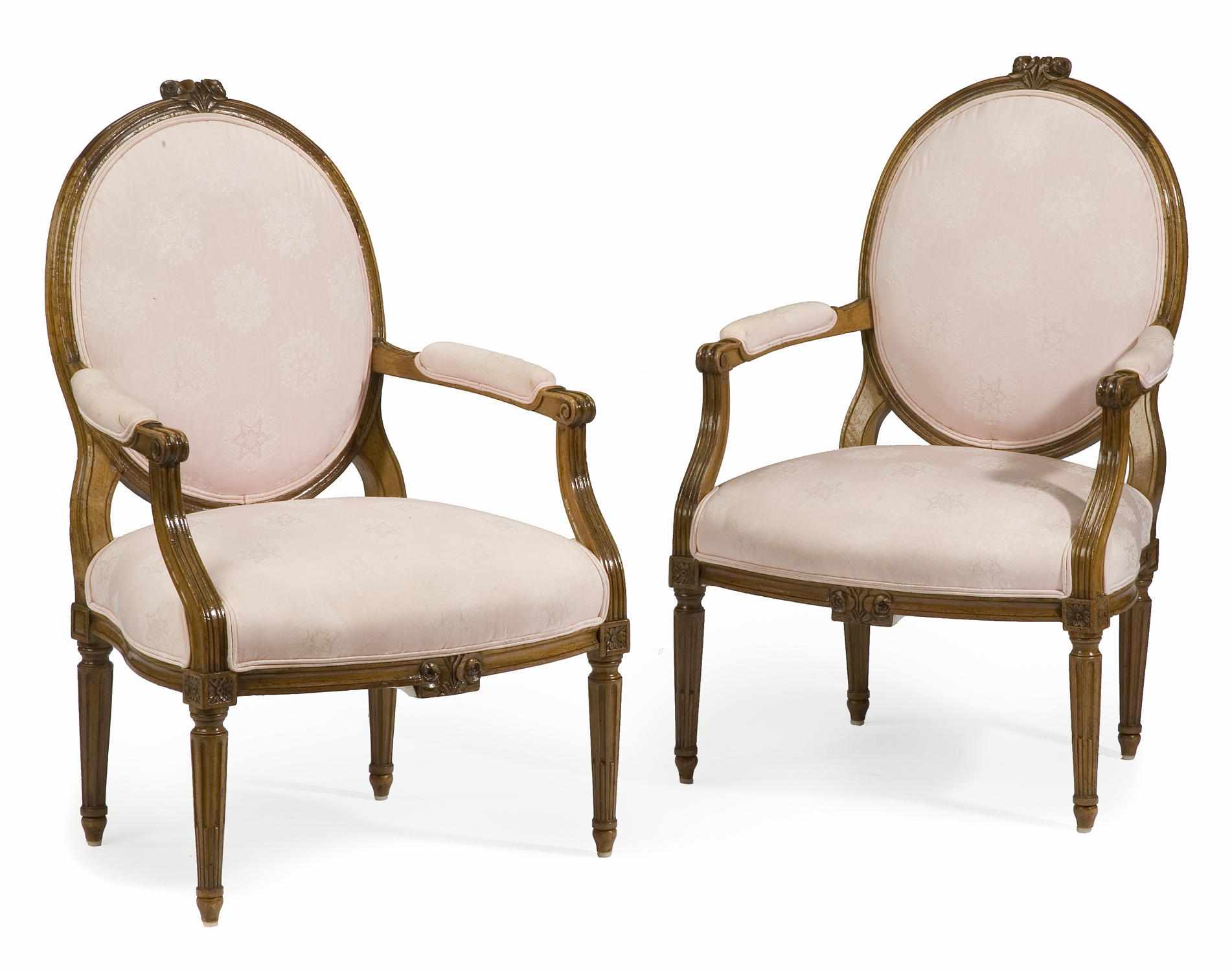 Appraisal: A pair of Louis XVI style carved walnut armchairs height