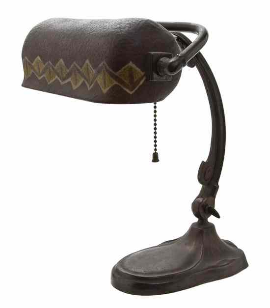 Appraisal: A Handel Reverse Painted Desk Lamp the cylindrical shade with