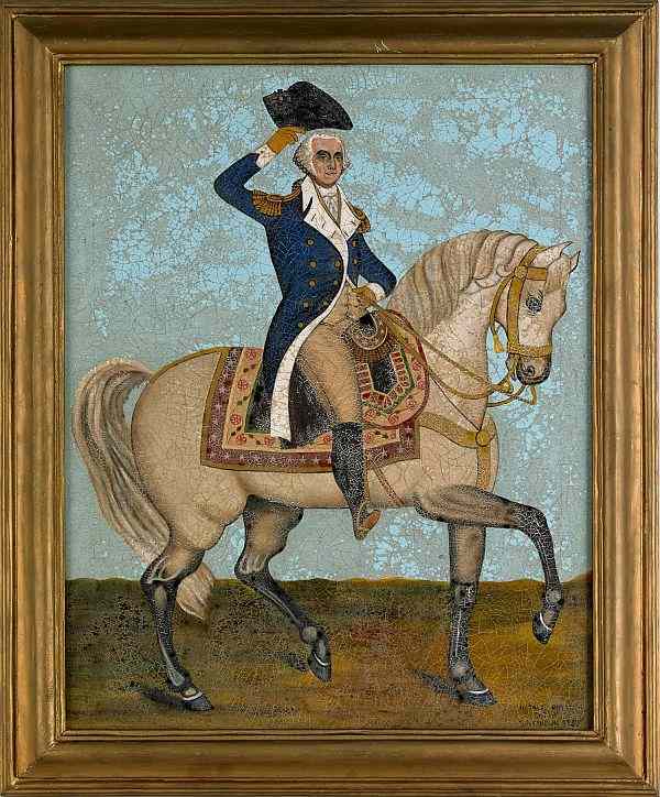 Appraisal: Contemporary oil on canvas of George Washington on horseback signed