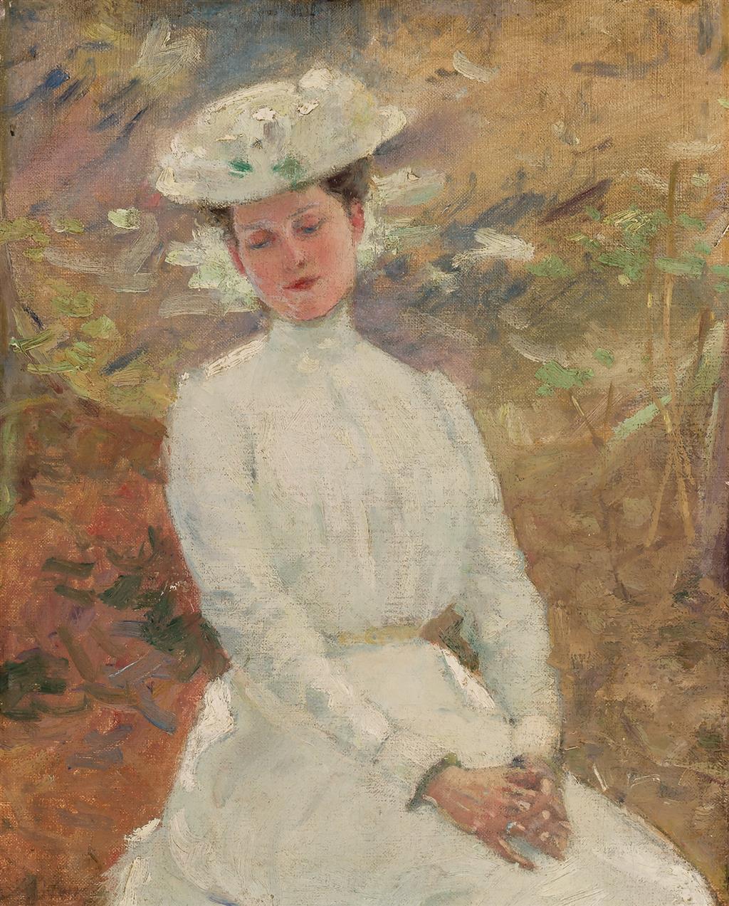 Appraisal: JULIAN ALDEN WEIR American - Lady in White oil on