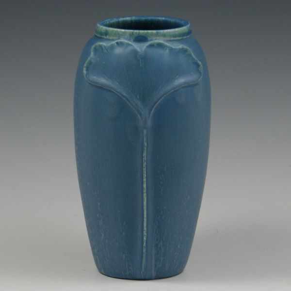 Appraisal: Door Pottery Falling Gingko Vase in Mist Blue marked die